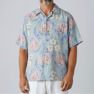 Reyn Spooner Vintage Blue Pink Floral Hawaiian Shirt Island Tropical Cotton